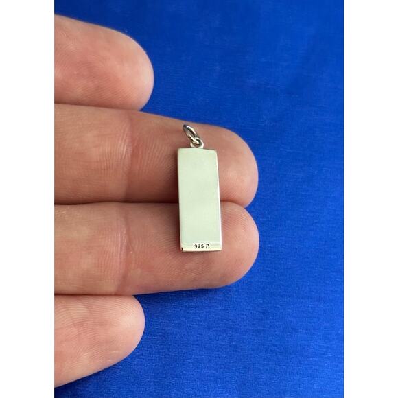 Sterling Silver Rectangle Mushroom and Moon Charm,  Mushroom Moon Stars Pendant - Picture 2 of 8